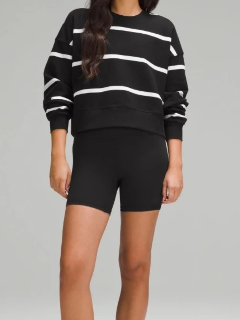 Lululemon Perfectly Oversized Cropped Crew Stripe Black White Size 2 - Picture 2 of 7
